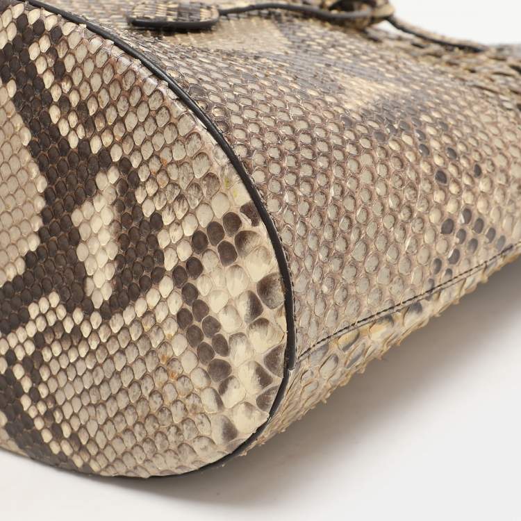 Pre Owned Alaia Beige/Black Python Drawstring Bucket Bag