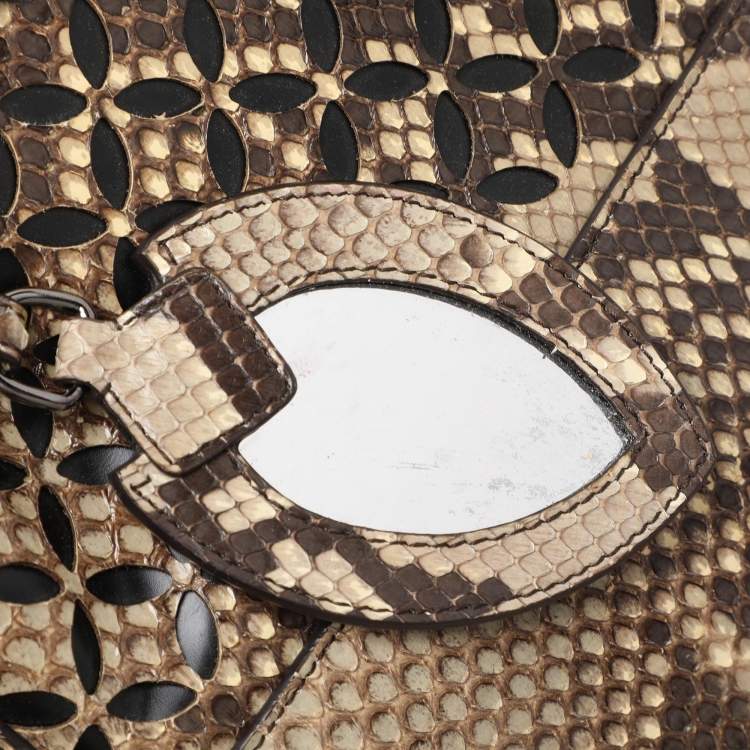 Pre Owned Alaia Beige/Black Python Drawstring Bucket Bag