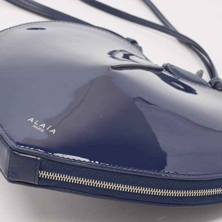 Pre Owned Alaia Blue Patent Leather Le Coeur Shoulder Bag