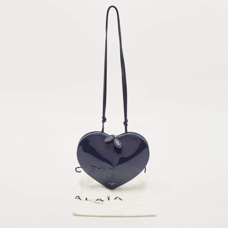 Pre Owned Alaia Blue Patent Leather Le Coeur Shoulder Bag