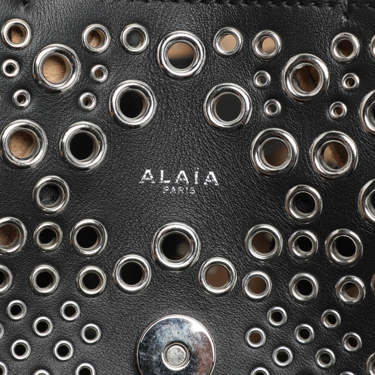 Pre Owned Alaia Black Leather Eyelet Tote