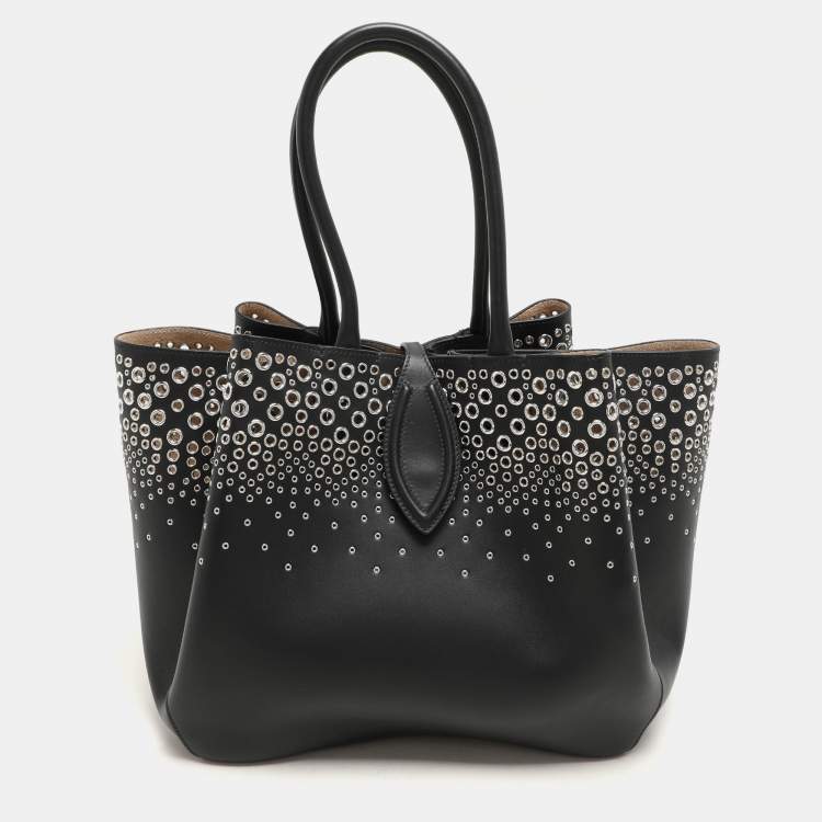 Pre Owned Alaia Black Leather Eyelet Tote