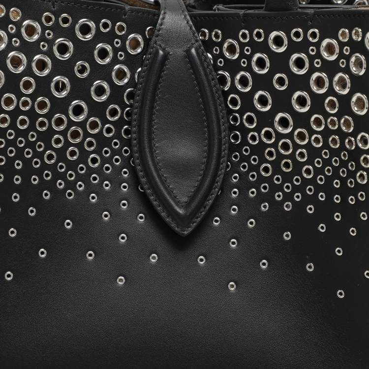 Pre Owned Alaia Black Leather Eyelet Tote