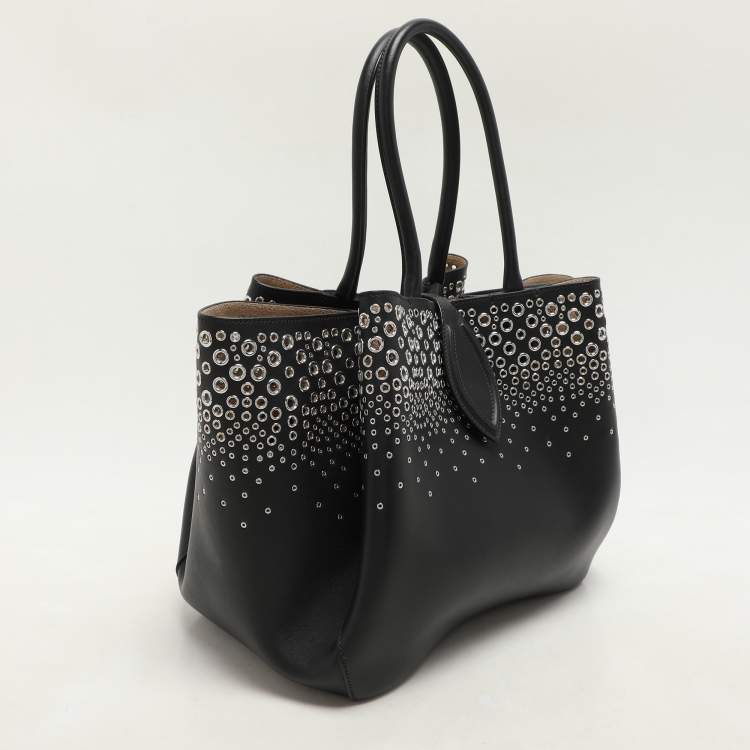 Pre Owned Alaia Black Leather Eyelet Tote
