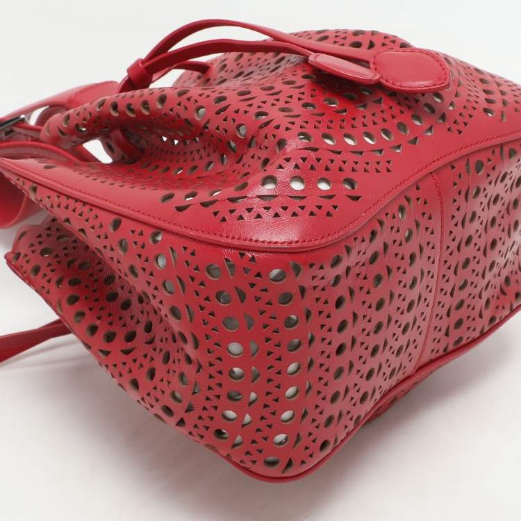 Pre Owned Alaia Red Perforated Leather Small Rose Marie Bucket Bag