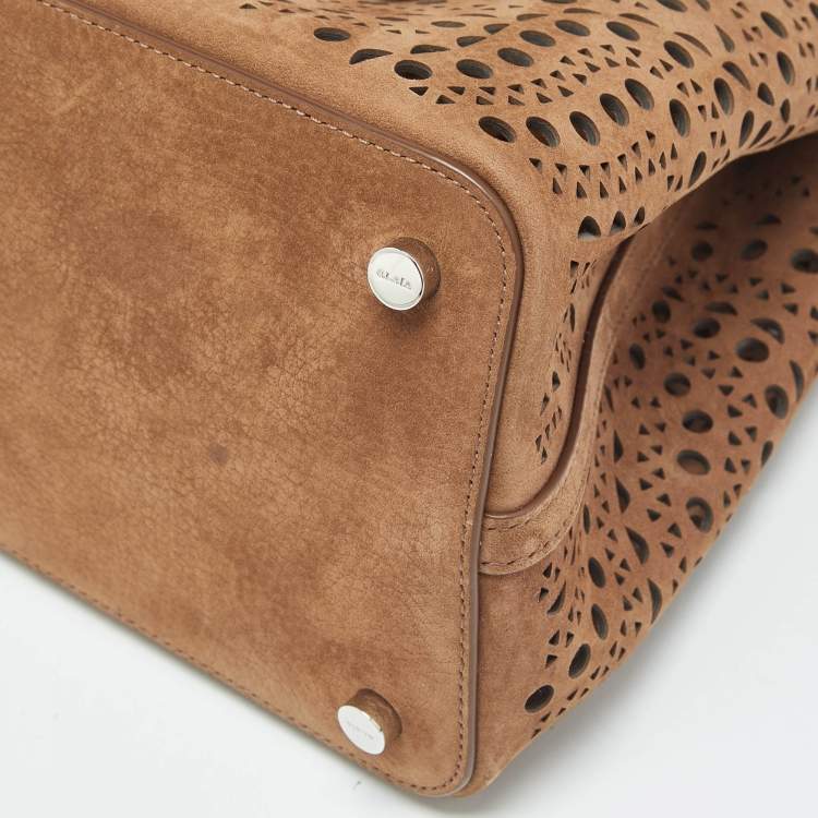 Pre Owned Alaia Brown Laser Cut Suede Le Mina 25 Tote
