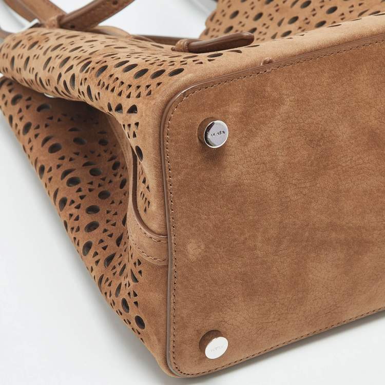 Pre Owned Alaia Brown Laser Cut Suede Le Mina 25 Tote