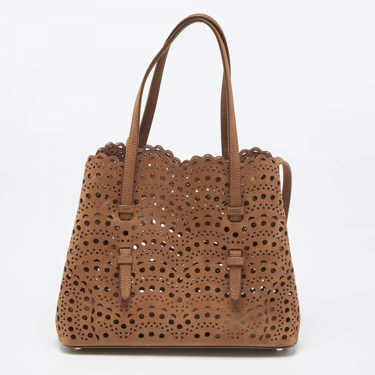 Pre Owned Alaia Brown Laser Cut Suede Le Mina 25 Tote