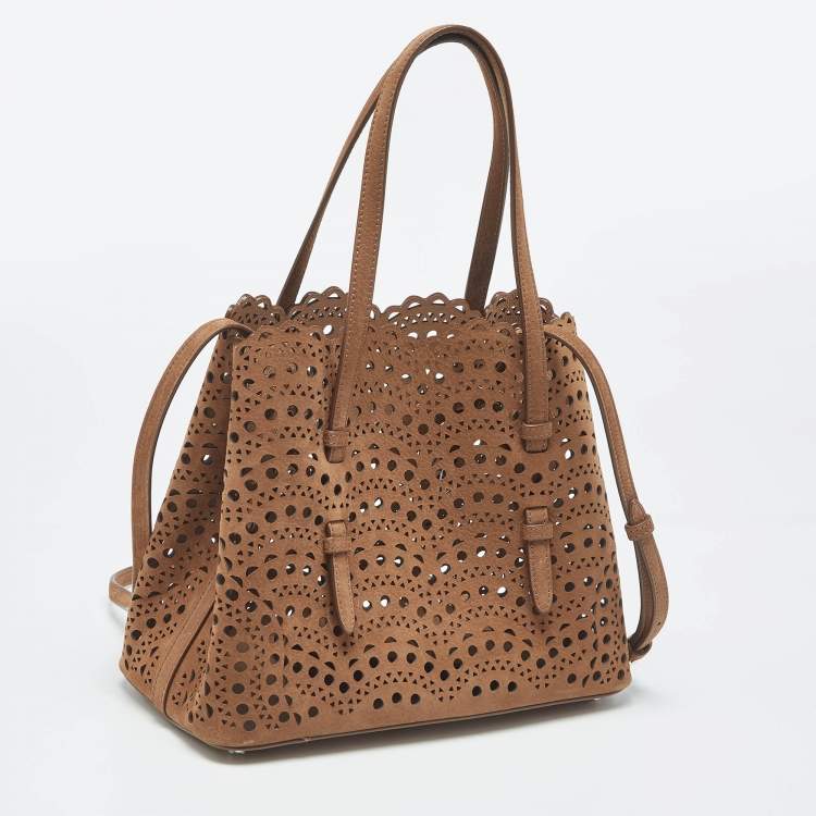 Pre Owned Alaia Brown Laser Cut Suede Le Mina 25 Tote