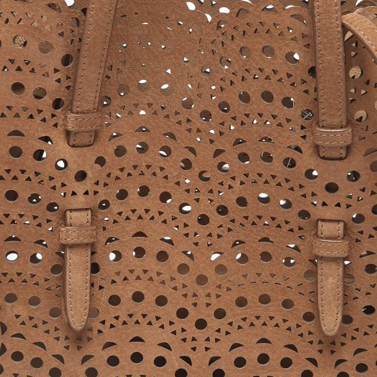 Pre Owned Alaia Brown Laser Cut Suede Le Mina 25 Tote