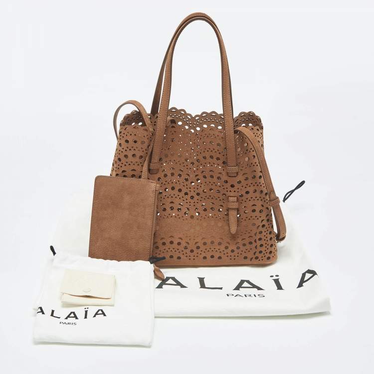 Pre Owned Alaia Brown Laser Cut Suede Le Mina 25 Tote