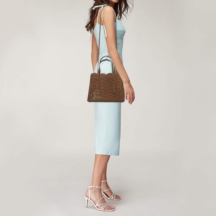 Pre Owned Alaia Brown Laser Cut Suede Le Mina 25 Tote