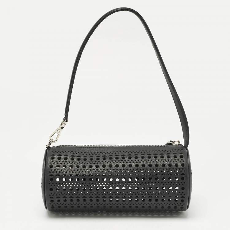 Pre Owned Alaia Black Perforated Leather Tube Shoulder Bag