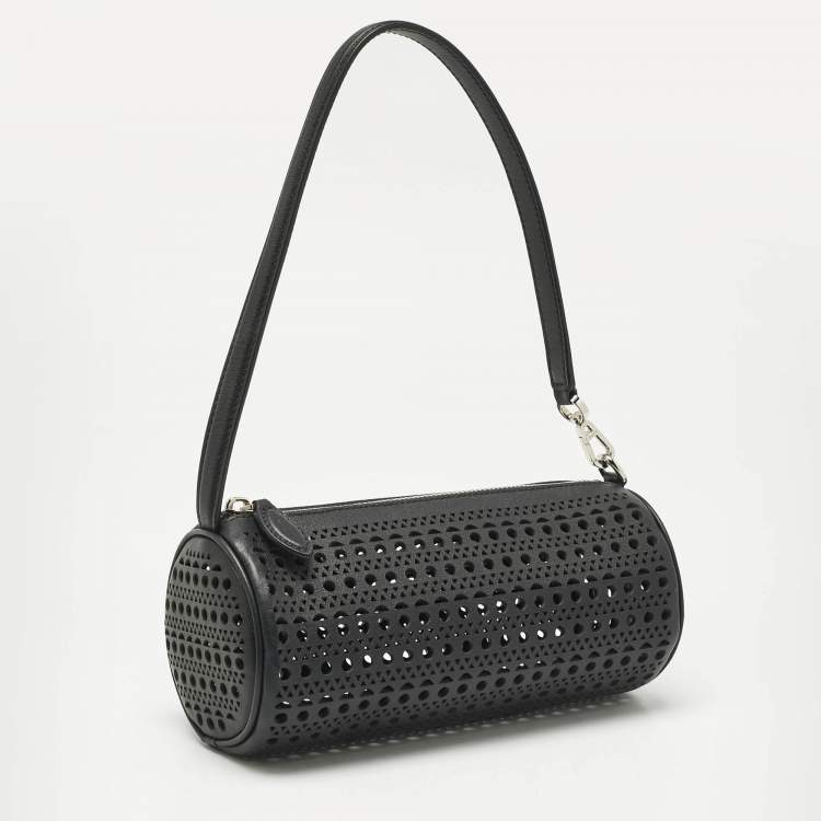 Pre Owned Alaia Black Perforated Leather Tube Shoulder Bag