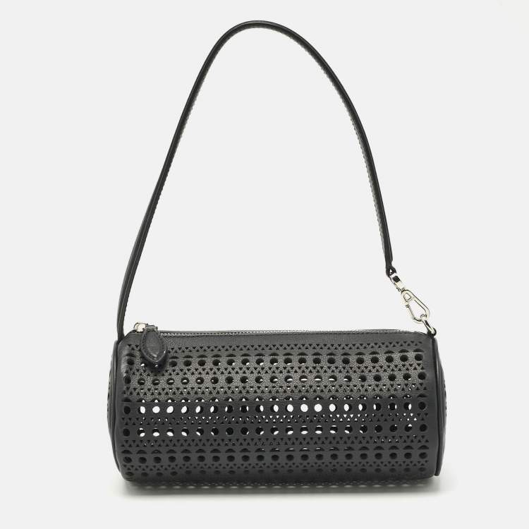 Pre Owned Alaia Black Perforated Leather Tube Shoulder Bag