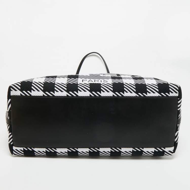 Pre Owned Alaïa Black/White Checkered Logo Jacquard Knit Fabric Large Tote