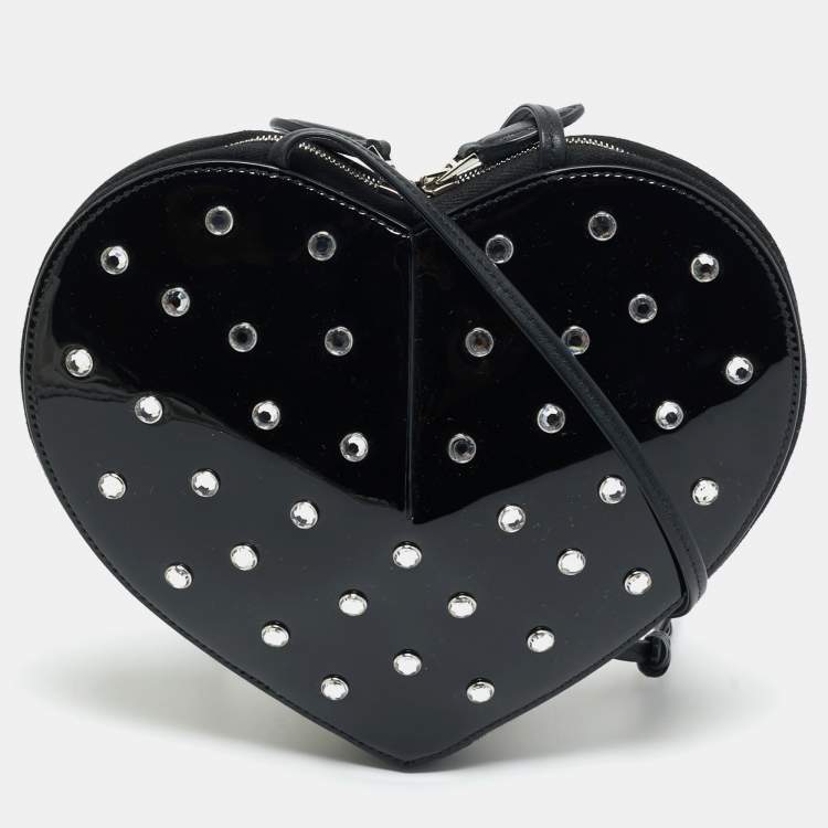 Pre Owned Alaia Black Patent Leather Le Coeur Crystals Crossbody bag