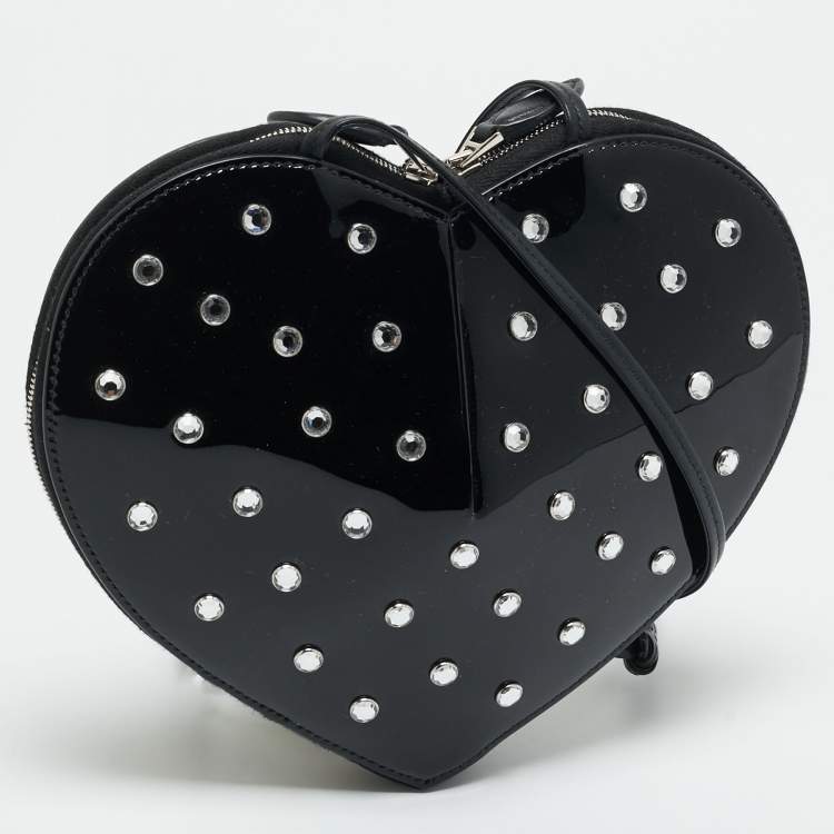 Pre Owned Alaia Black Patent Leather Le Coeur Crystals Crossbody bag