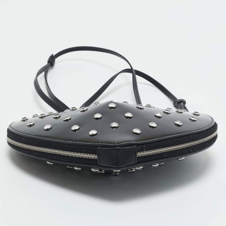 Pre Owned Alaia Black Patent Leather Le Coeur Crystals Crossbody bag