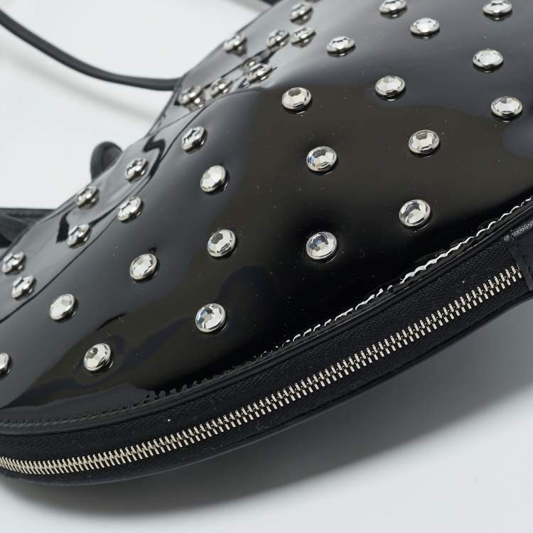 Pre Owned Alaia Black Patent Leather Le Coeur Crystals Crossbody bag