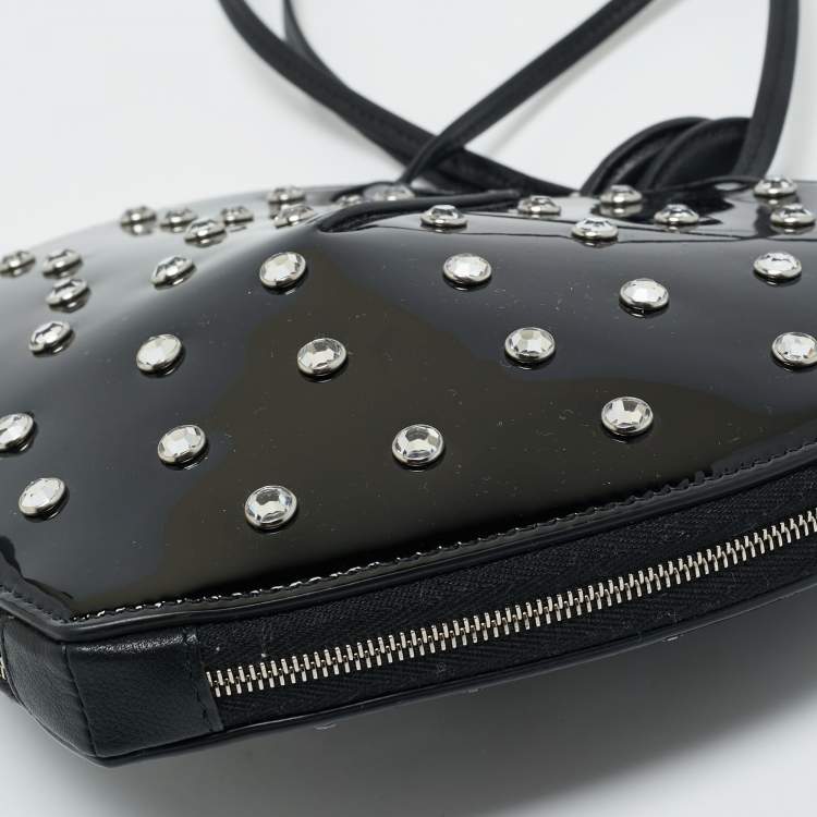 Pre Owned Alaia Black Patent Leather Le Coeur Crystals Crossbody bag