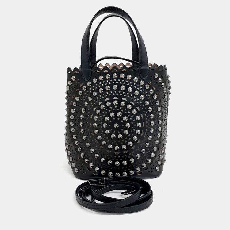 Pre Owned Alaia Black Leather Laser Cut Bucket Bag