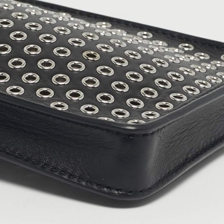 Pre Owned Alaia Black Leather Eyelet Embellished Phone Crossbody Bag