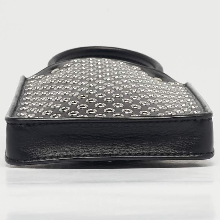 Pre Owned Alaia Black Leather Eyelet Embellished Phone Crossbody Bag