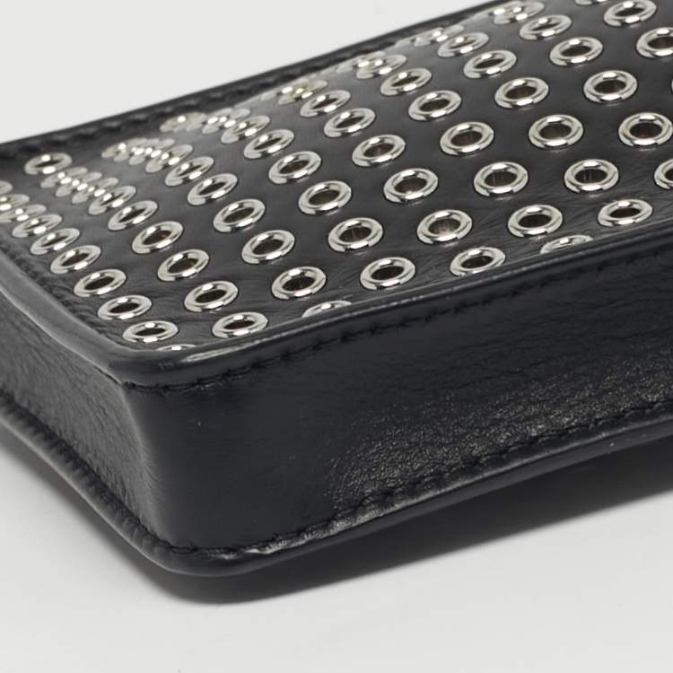 Pre Owned Alaia Black Leather Eyelet Embellished Phone Crossbody Bag