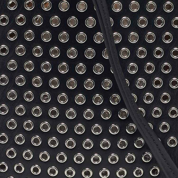 Pre Owned Alaia Black Leather Eyelet Embellished Phone Crossbody Bag