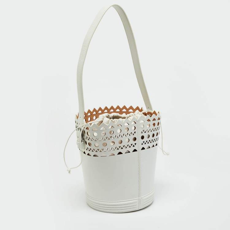 Pre Owned Alaia White Leather 1992 Edition Vienne Bucket Bag