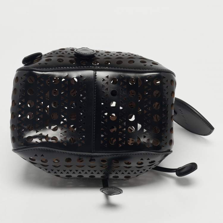 Pre Owned Alaia Black Laser Cut Leather Small Rose Marie Bucket Bag