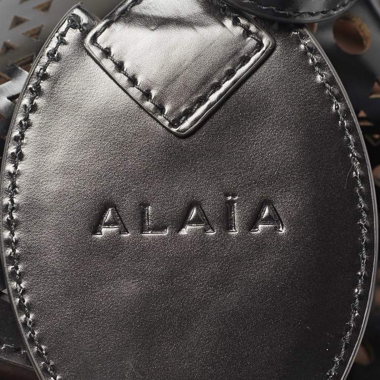 Pre Owned Alaia Black Laser Cut Leather Small Rose Marie Bucket Bag