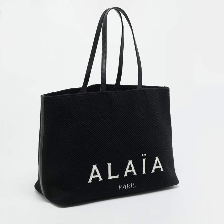 مملوكة مسبقًا Alaia Black Knitted Fabric Logo Tote