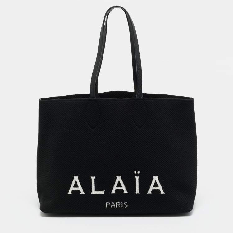 مملوكة مسبقًا Alaia Black Knitted Fabric Logo Tote