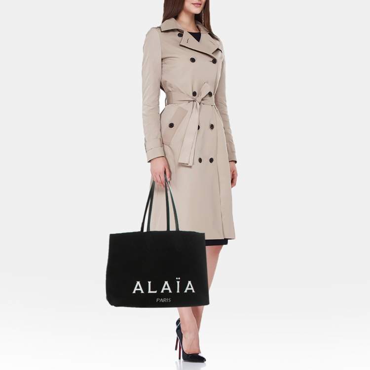 مملوكة مسبقًا Alaia Black Knitted Fabric Logo Tote