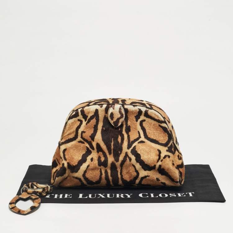 Pre Owned Alaia Brown Leopard Print Calf Hair Frame Pouch