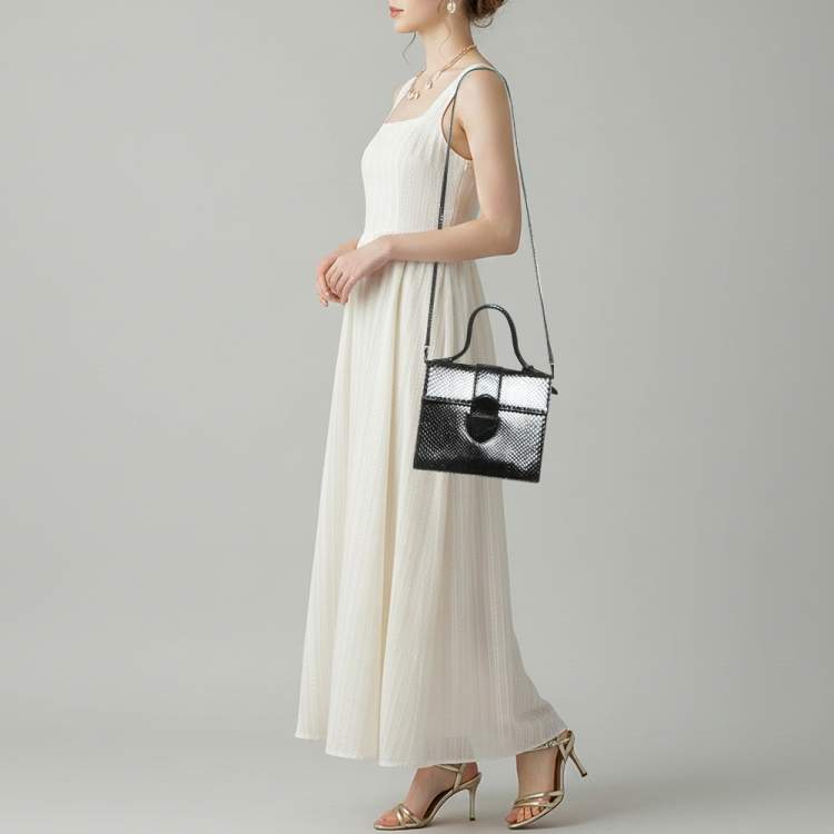 Pre Owned Alaia Leonie Black Python Top Handle Bag