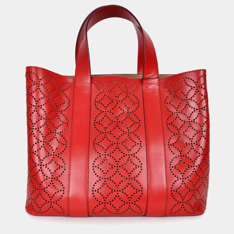 مملوكة مسبقًا Alaia Paris Red Perforated Leather Top Handle Tote