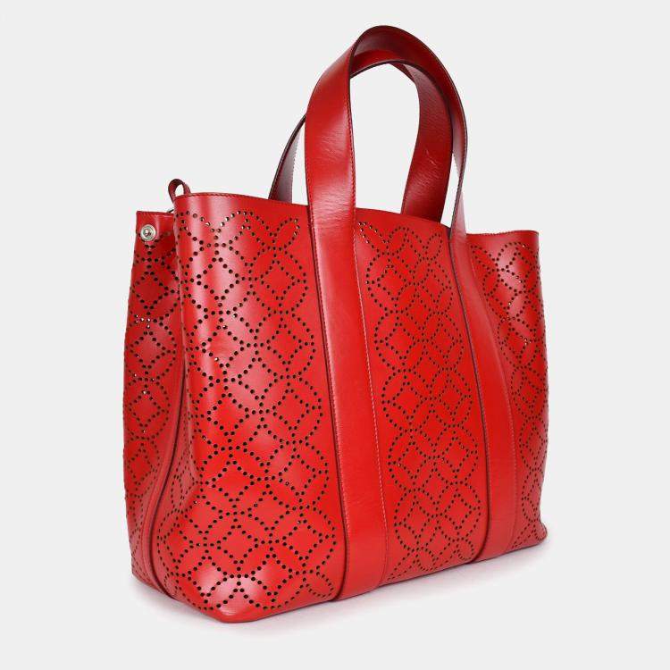 مملوكة مسبقًا Alaia Paris Red Perforated Leather Top Handle Tote