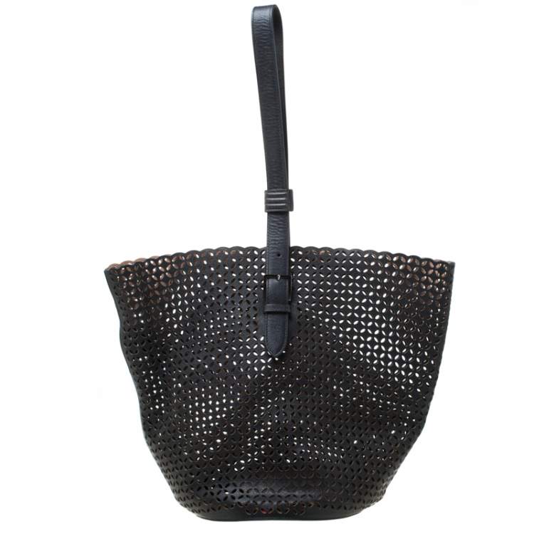 Pre Owned  Alaia Black Leather Rose Marie Bucket Bag