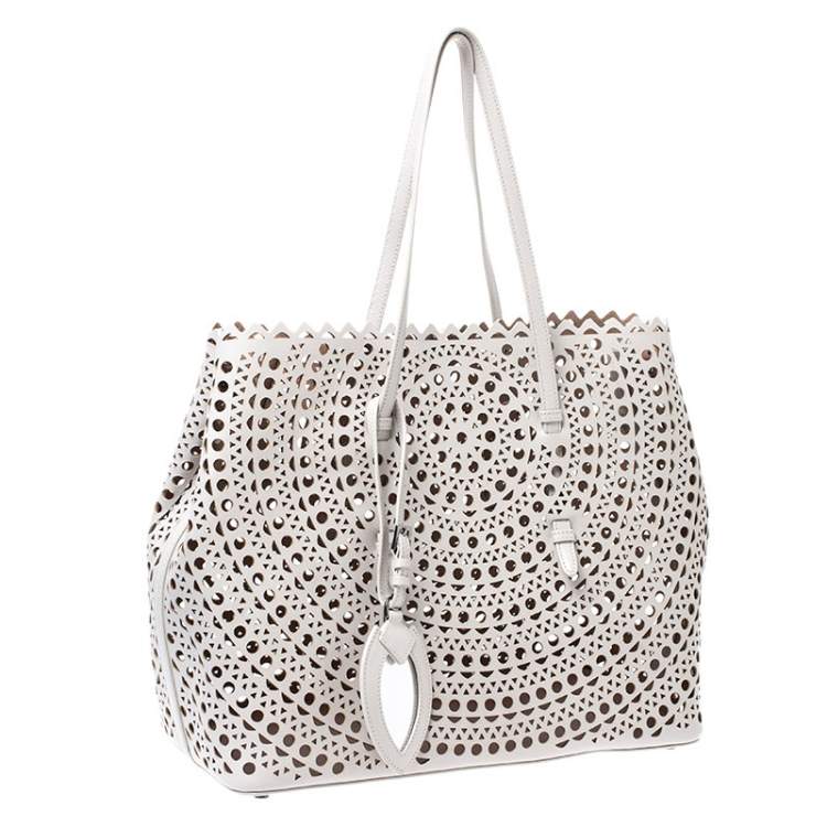 Pre Owned Alaia Grey Laser Cut Leather Mina Vienne Tote