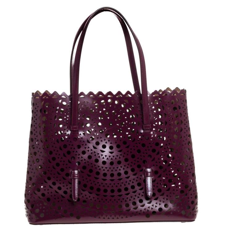 Pre Owned Alaia Plum Leather Mina 32 Tote