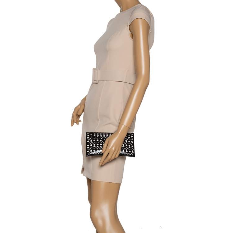 Pre Owned Alaia Black Lasercut Leather Envelope Clutch