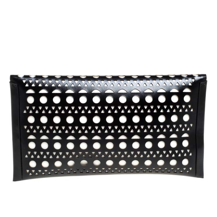 Pre Owned Alaia Black Lasercut Leather Envelope Clutch