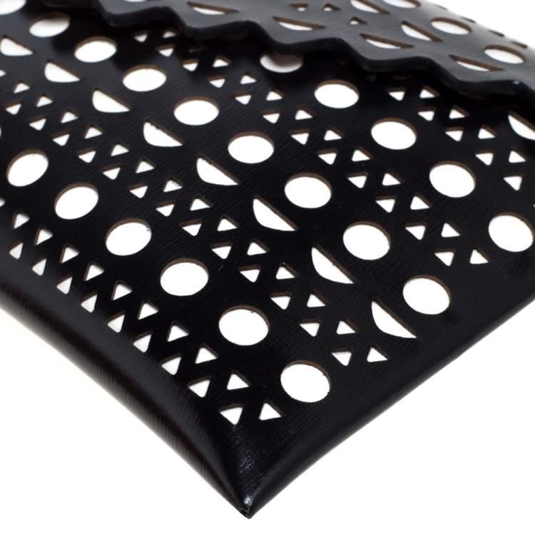 Pre Owned Alaia Black Lasercut Leather Envelope Clutch