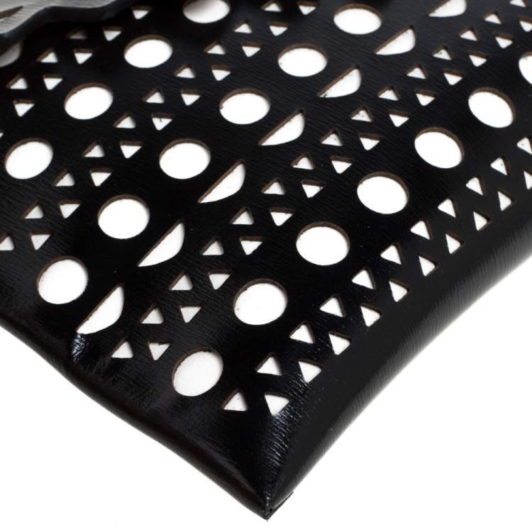 Pre Owned Alaia Black Lasercut Leather Envelope Clutch