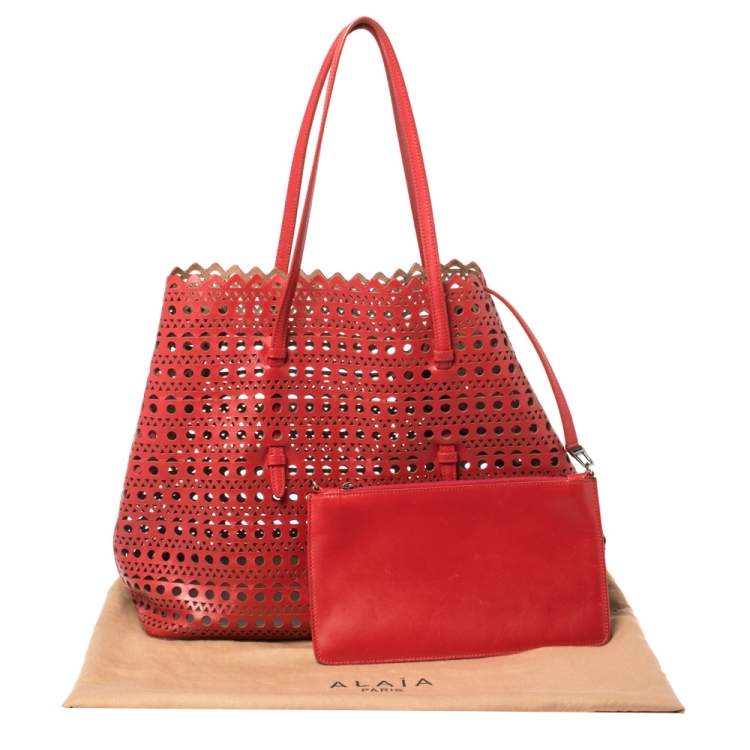 Pre Owned Alaia Red Lasercut Leather Mina Tote 