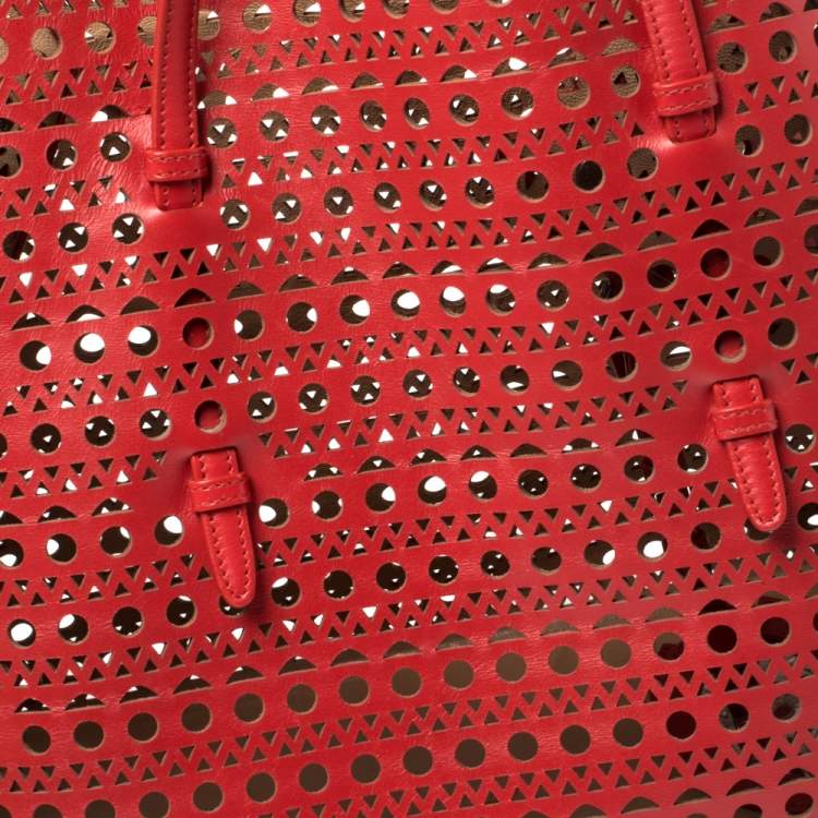 Pre Owned Alaia Red Lasercut Leather Mina Tote 