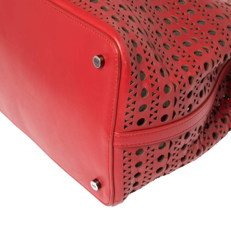Pre Owned Alaia Red Lasercut Leather Mina Tote 
